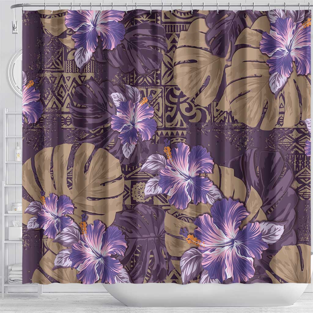 Hawaii Shower Curtain Purple Polynesian Monstera Patterns DT05 - Polynesian Pride