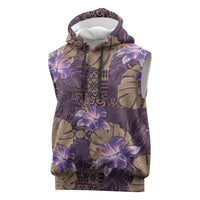 Hawaii Sleeveless Hoodie Purple Polynesian Monstera Patterns - Polynesian Pride