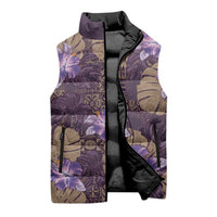 Hawaii Sleeveless Puffer Jacket Purple Polynesian Monstera Patterns - Polynesian Pride