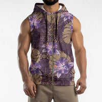 Hawaii Sleeveless Zip Hoodie Purple Polynesian Monstera Patterns - Polynesian Pride