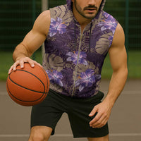 Hawaii Sleeveless Zip Hoodie Purple Polynesian Monstera Patterns - Polynesian Pride