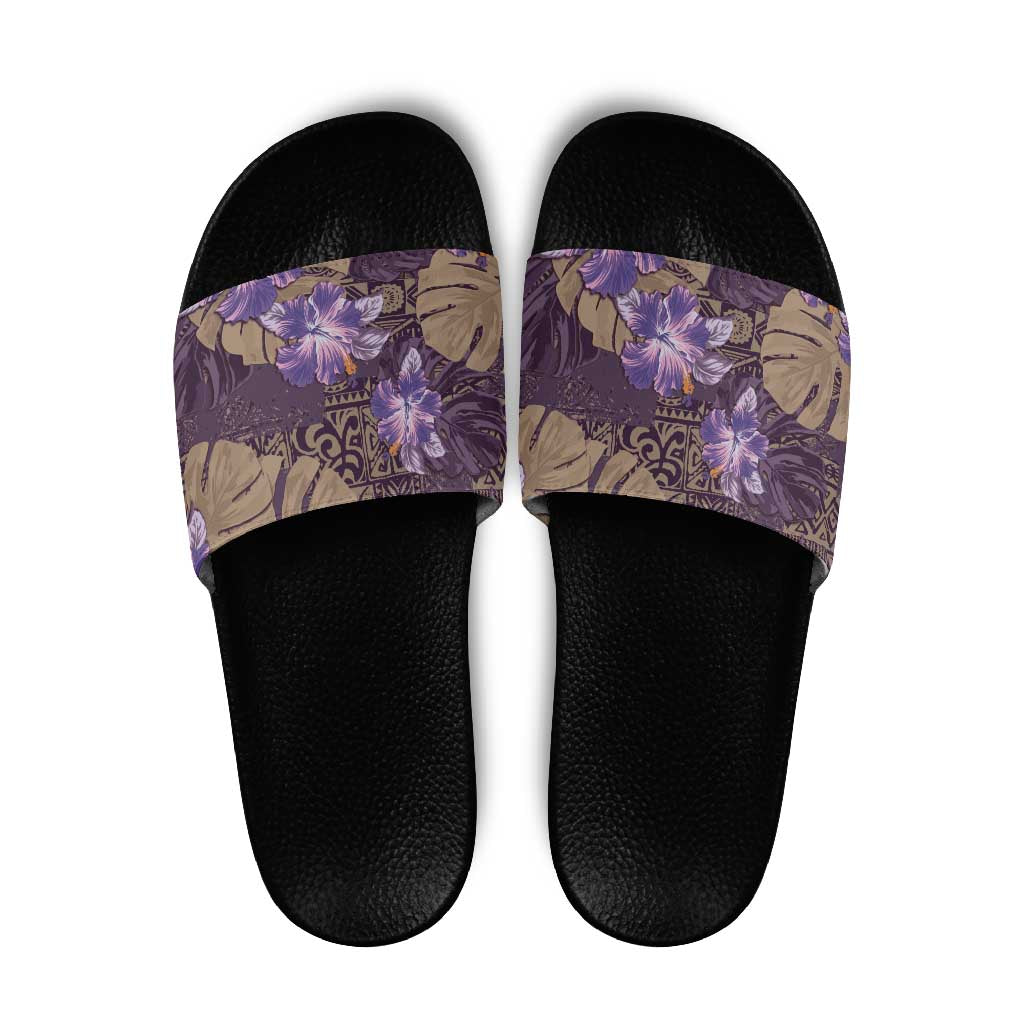 Hawaii Slide Sandals Purple Polynesian Monstera Patterns - Polynesian Pride