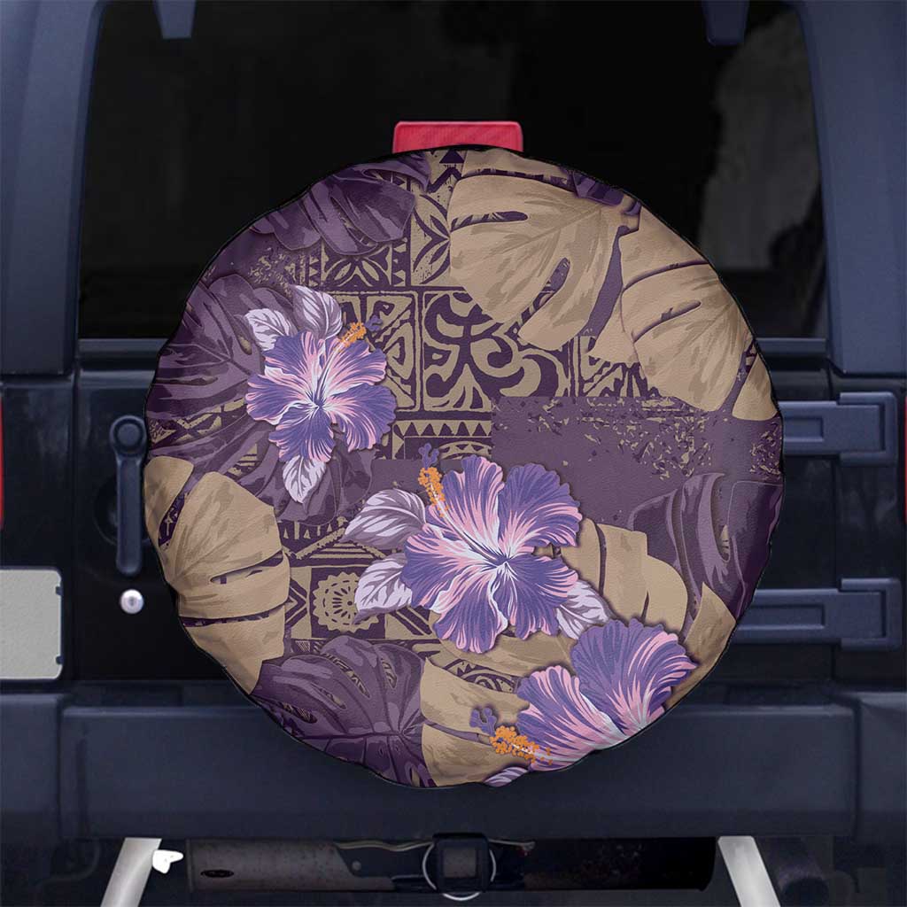 Hawaii Spare Tire Cover Purple Polynesian Monstera Patterns - Polynesian Pride