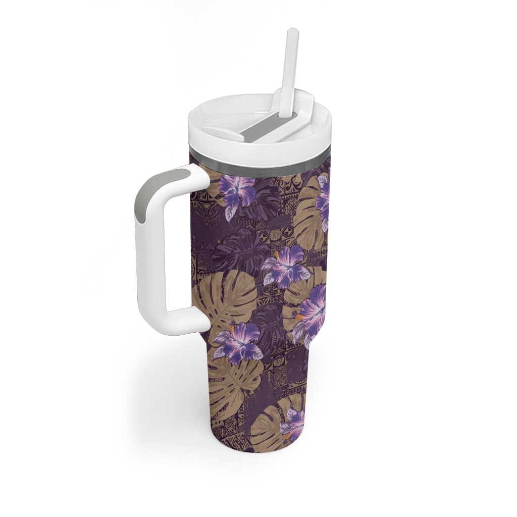Hawaii Tumbler With Handle Purple Polynesian Monstera Patterns - Polynesian Pride