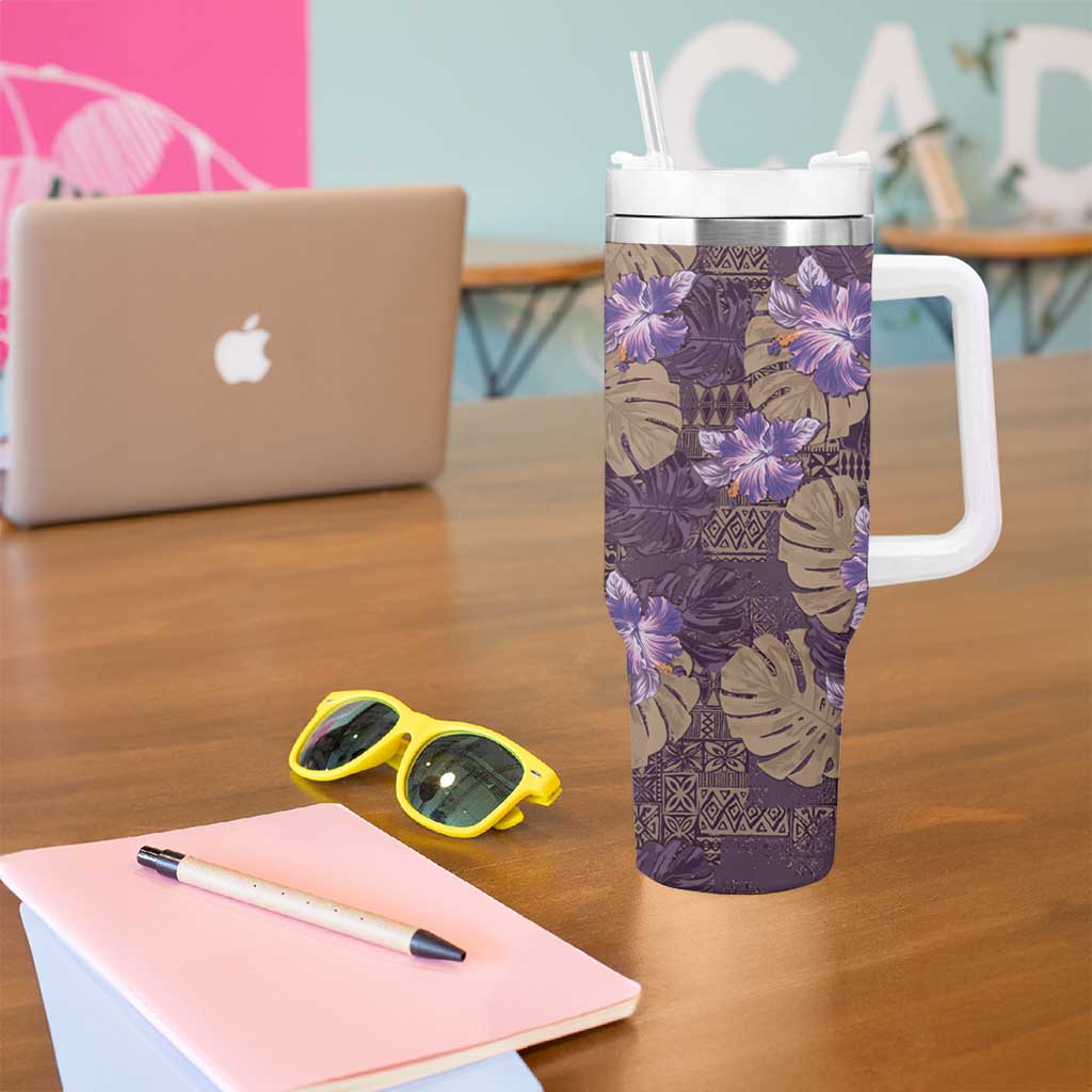 Hawaii Tumbler With Handle Purple Polynesian Monstera Patterns - Polynesian Pride