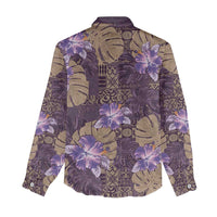 Hawaii Women Casual Shirt Purple Polynesian Monstera Patterns - Polynesian Pride