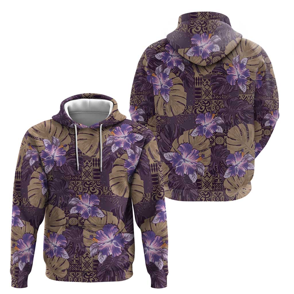 Hawaii Zip Hoodie Purple Polynesian Monstera Patterns - Polynesian Pride
