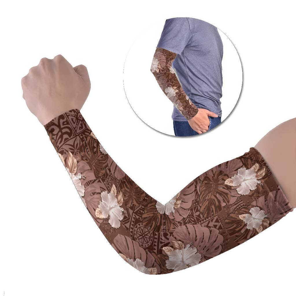 Hawaii Arm Sleeves Brown Polynesian Monstera Patterns - Polynesian Pride