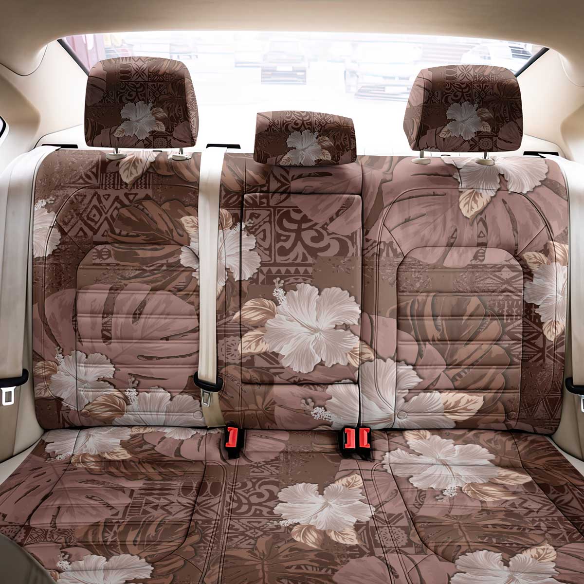 Hawaii Back Car Seat Cover Brown Polynesian Monstera Patterns - Polynesian Pride