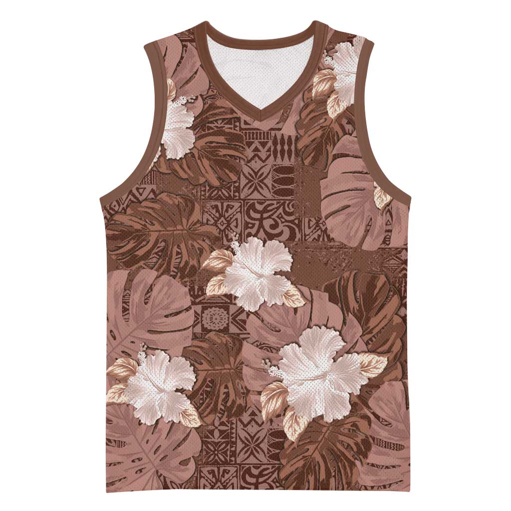 Hawaii Basketball Jersey Brown Polynesian Monstera Patterns - Polynesian Pride