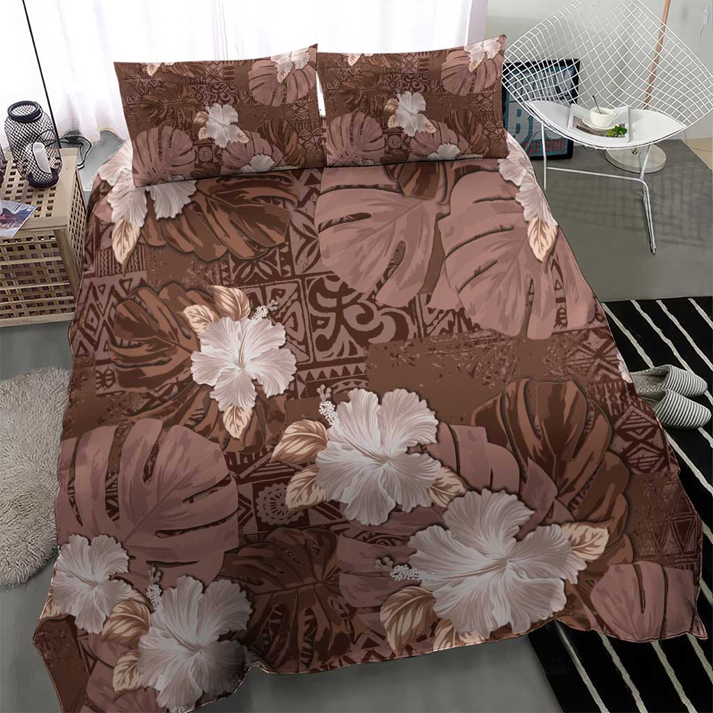 Hawaii Bedding Set Brown Polynesian Monstera Patterns - Polynesian Pride