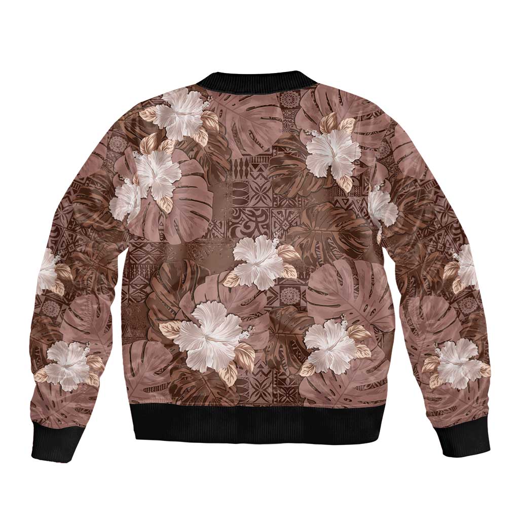 Hawaii Bomber Jacket Brown Polynesian Monstera Patterns - Polynesian Pride