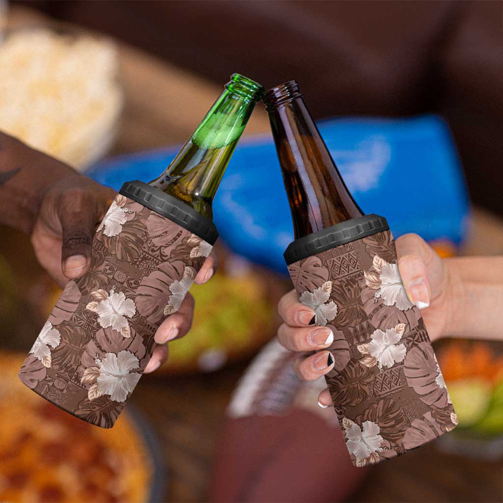 Hawaii 4 in 1 Can Cooler Tumbler Brown Polynesian Monstera Patterns - Polynesian Pride