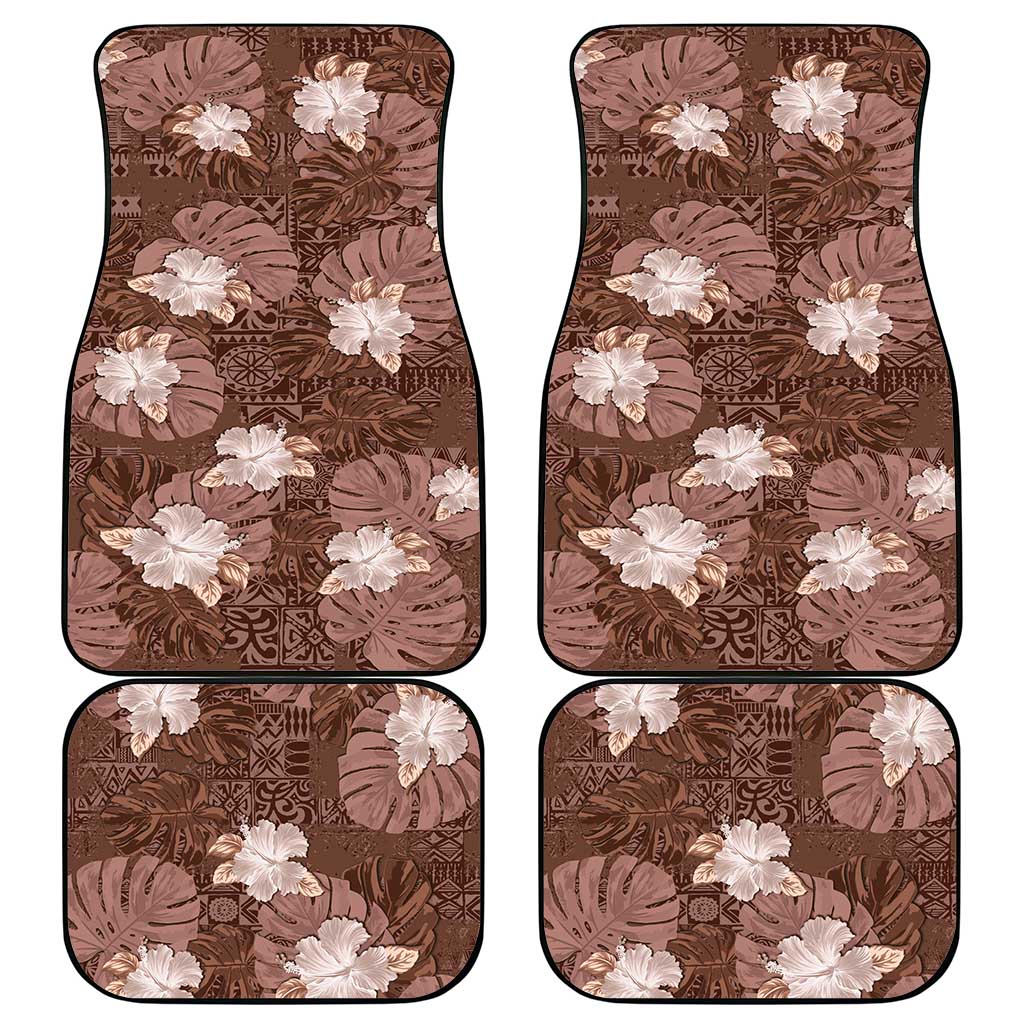Hawaii Car Mats Brown Polynesian Monstera Patterns - Polynesian Pride