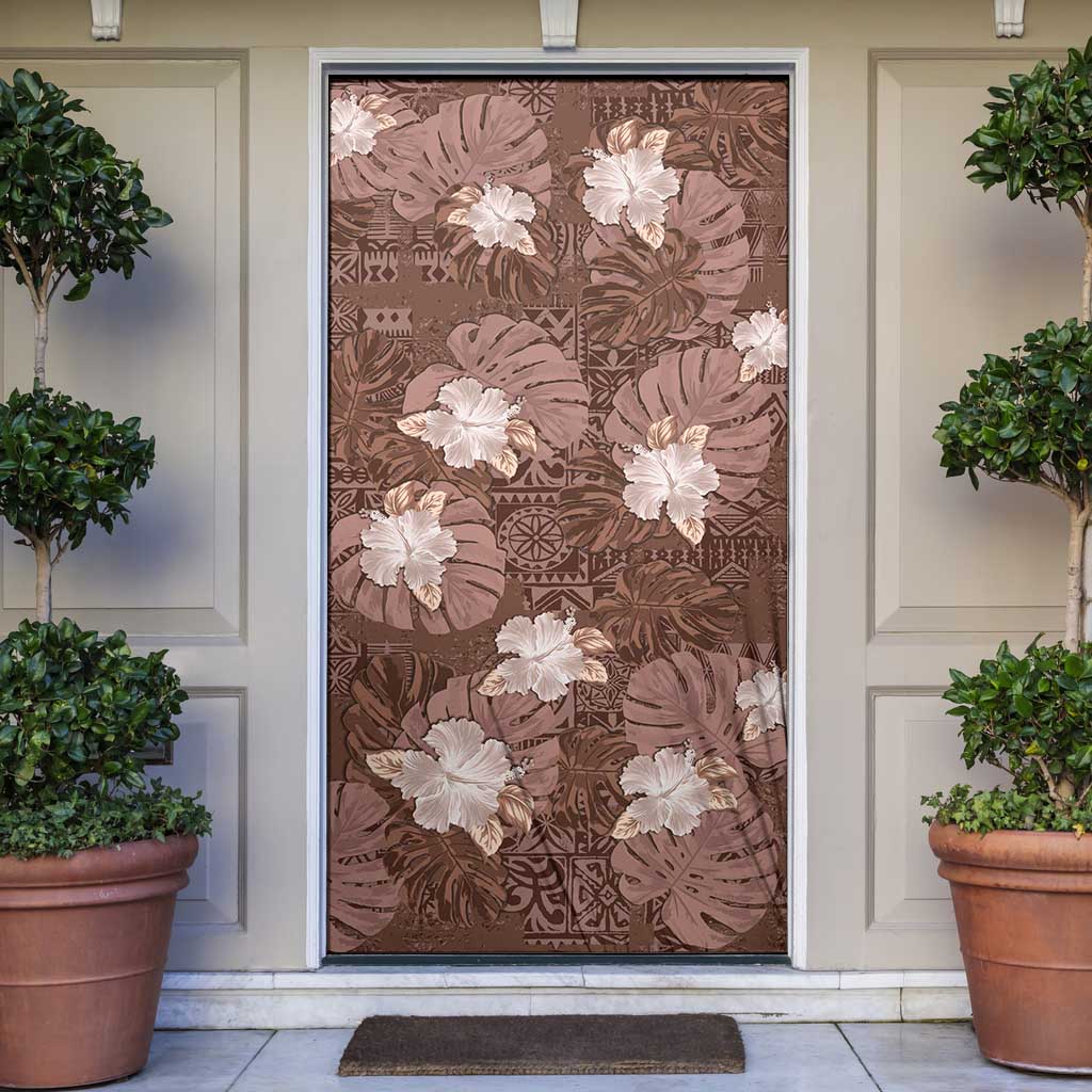 Hawaii Door Cover Brown Polynesian Monstera Patterns - Polynesian Pride