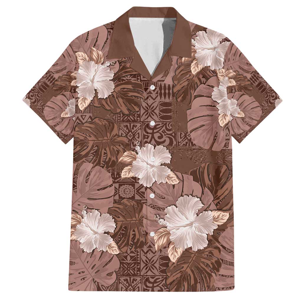 Hawaii Family Matching Long Sleeve Bodycon Dress and Hawaiian Shirt Brown Polynesian Monstera Patterns - Polynesian Pride