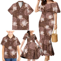 Hawaii Family Matching Mermaid Dress and Hawaiian Shirt Brown Polynesian Monstera Patterns - Polynesian Pride