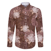 Hawaii Family Matching Off Shoulder Maxi Dress and Hawaiian Shirt Brown Polynesian Monstera Patterns - Polynesian Pride