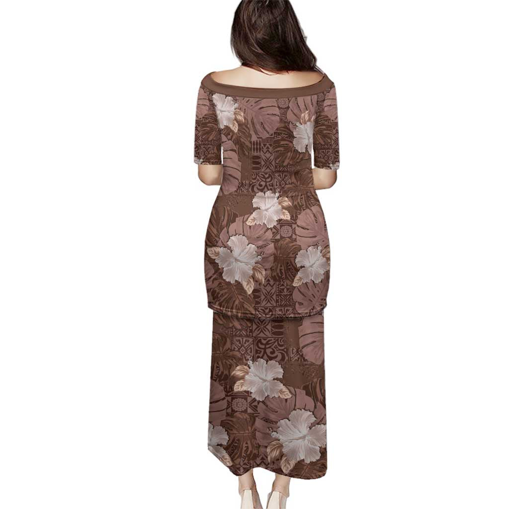 Hawaii Family Matching Puletasi and Hawaiian Shirt Brown Polynesian Monstera Patterns - Polynesian Pride
