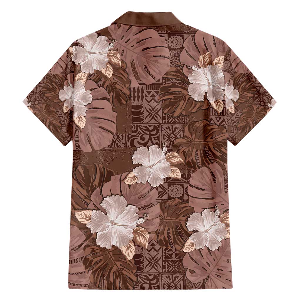 Hawaii Family Matching Short Sleeve Bodycon Dress and Hawaiian Shirt Brown Polynesian Monstera Patterns - Polynesian Pride