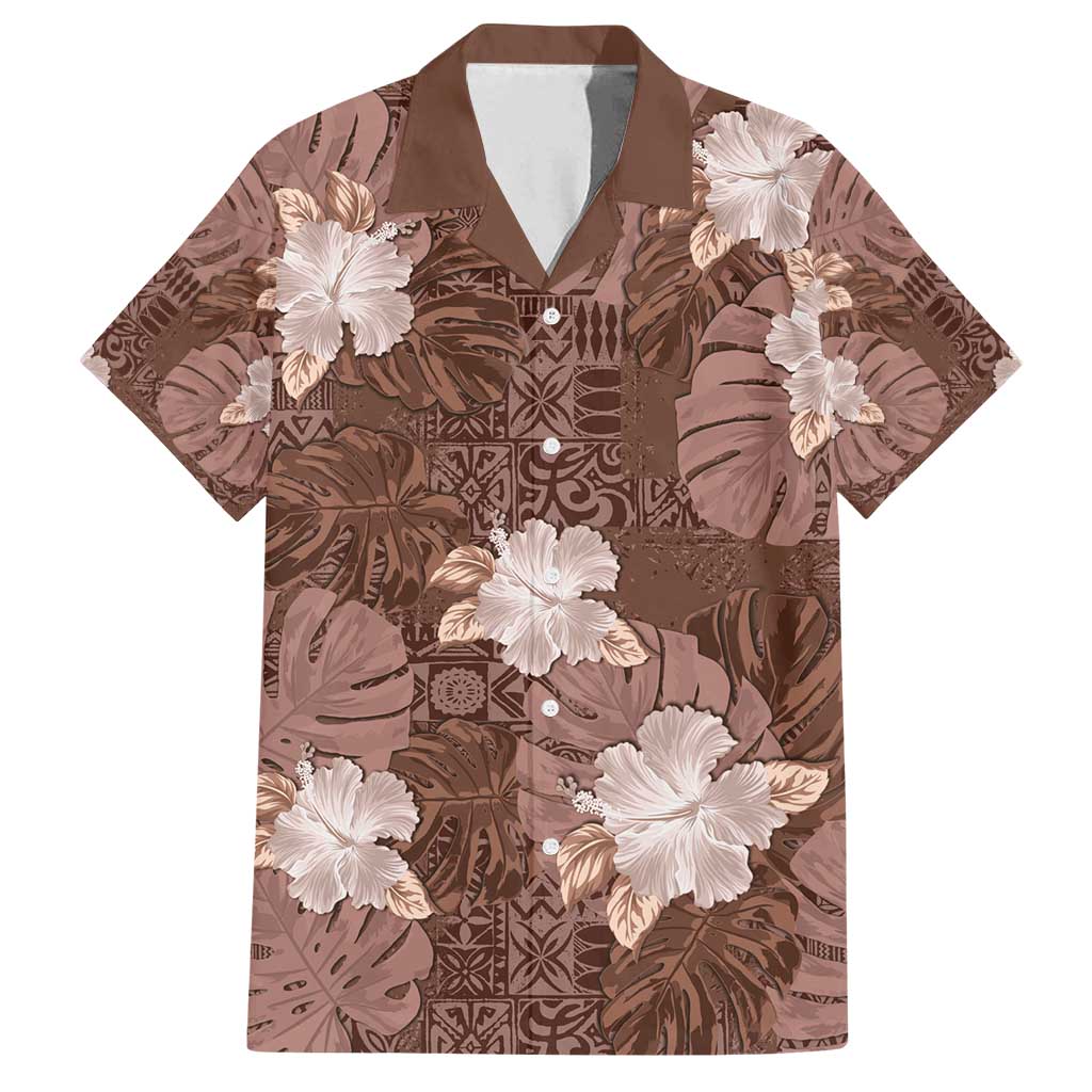 Hawaii Family Matching Summer Maxi Dress and Hawaiian Shirt Brown Polynesian Monstera Patterns DT05 Dad's Shirt - Short Sleeve Brown - Polynesian Pride