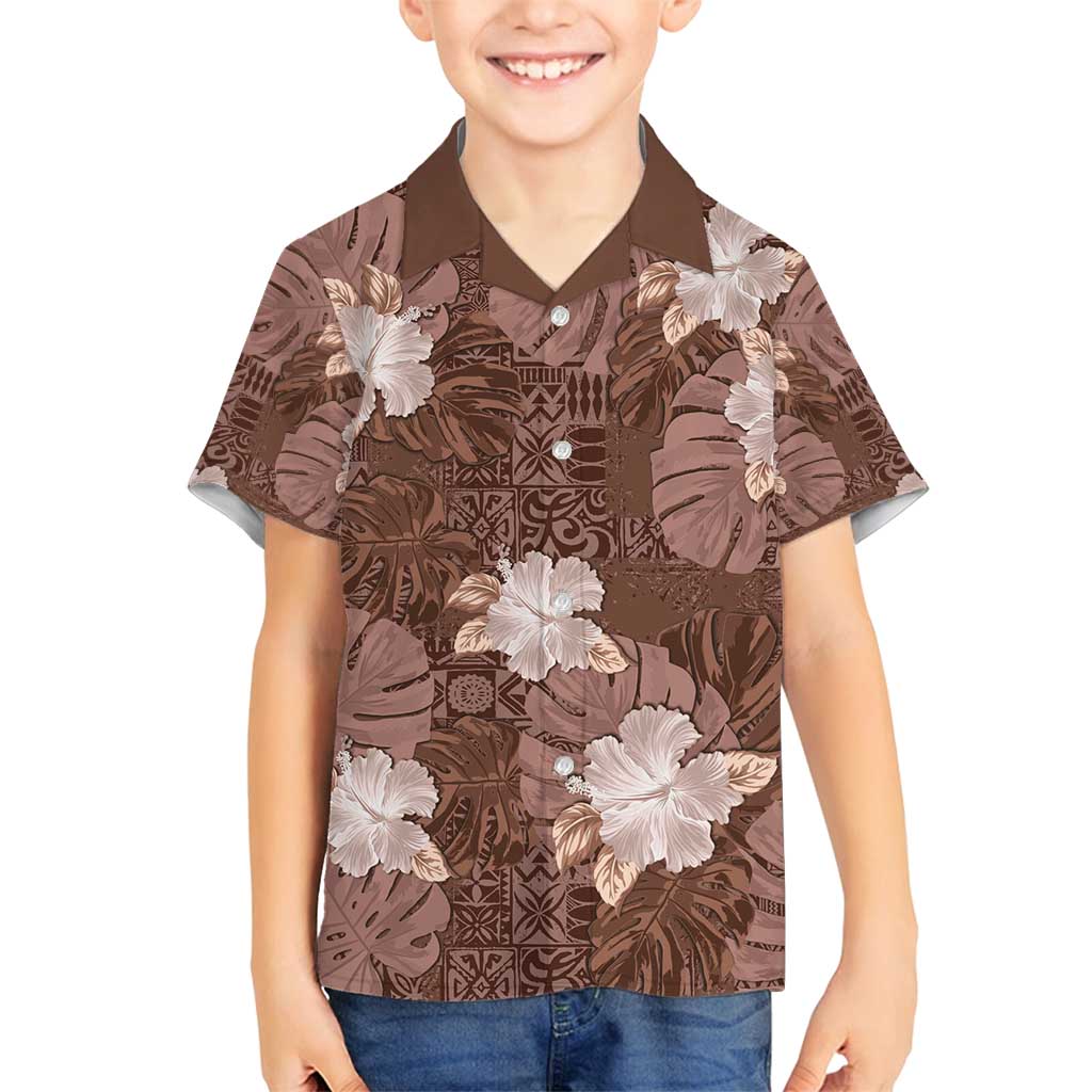 Hawaii Family Matching Summer Maxi Dress and Hawaiian Shirt Brown Polynesian Monstera Patterns DT05 Son's Shirt Brown - Polynesian Pride