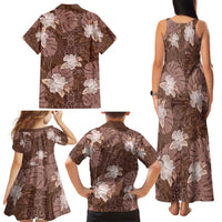 Hawaii Family Matching Tank Maxi Dress and Hawaiian Shirt Brown Polynesian Monstera Patterns - Polynesian Pride