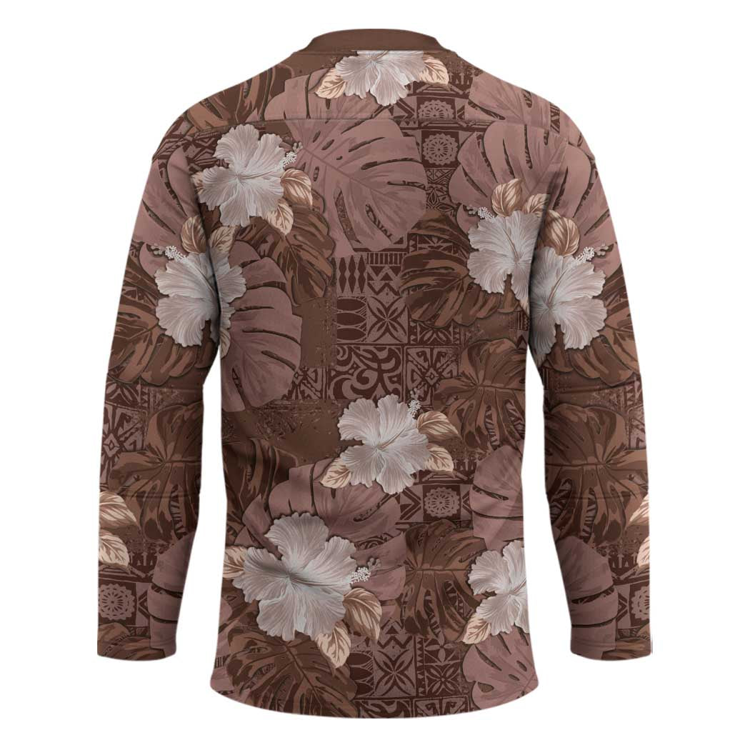 Hawaii Hockey Jersey Brown Polynesian Monstera Patterns - Polynesian Pride