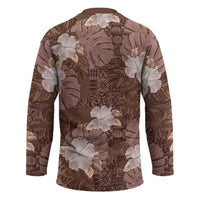 Hawaii Hockey Jersey Brown Polynesian Monstera Patterns - Polynesian Pride