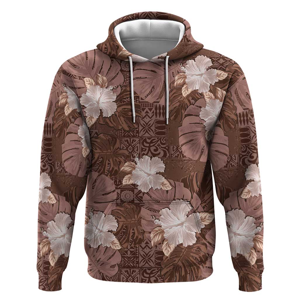 Hawaii Hoodie Brown Polynesian Monstera Patterns - Polynesian Pride