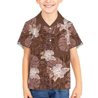 Hawaii Kid Hawaiian Shirt Brown Polynesian Monstera Patterns - Polynesian Pride