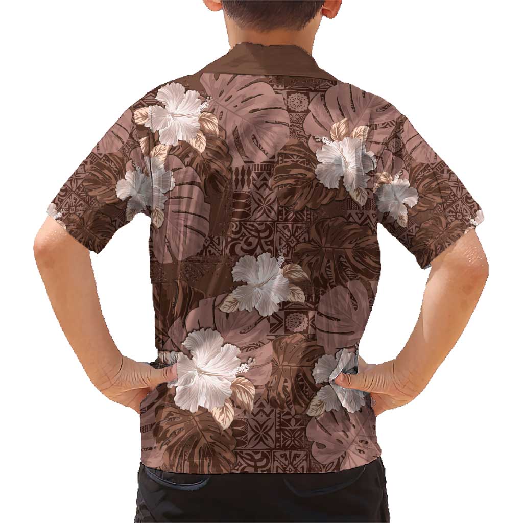 Hawaii Kid Hawaiian Shirt Brown Polynesian Monstera Patterns - Polynesian Pride