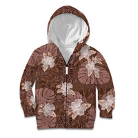 Hawaii Kid Hoodie Brown Polynesian Monstera Patterns - Polynesian Pride