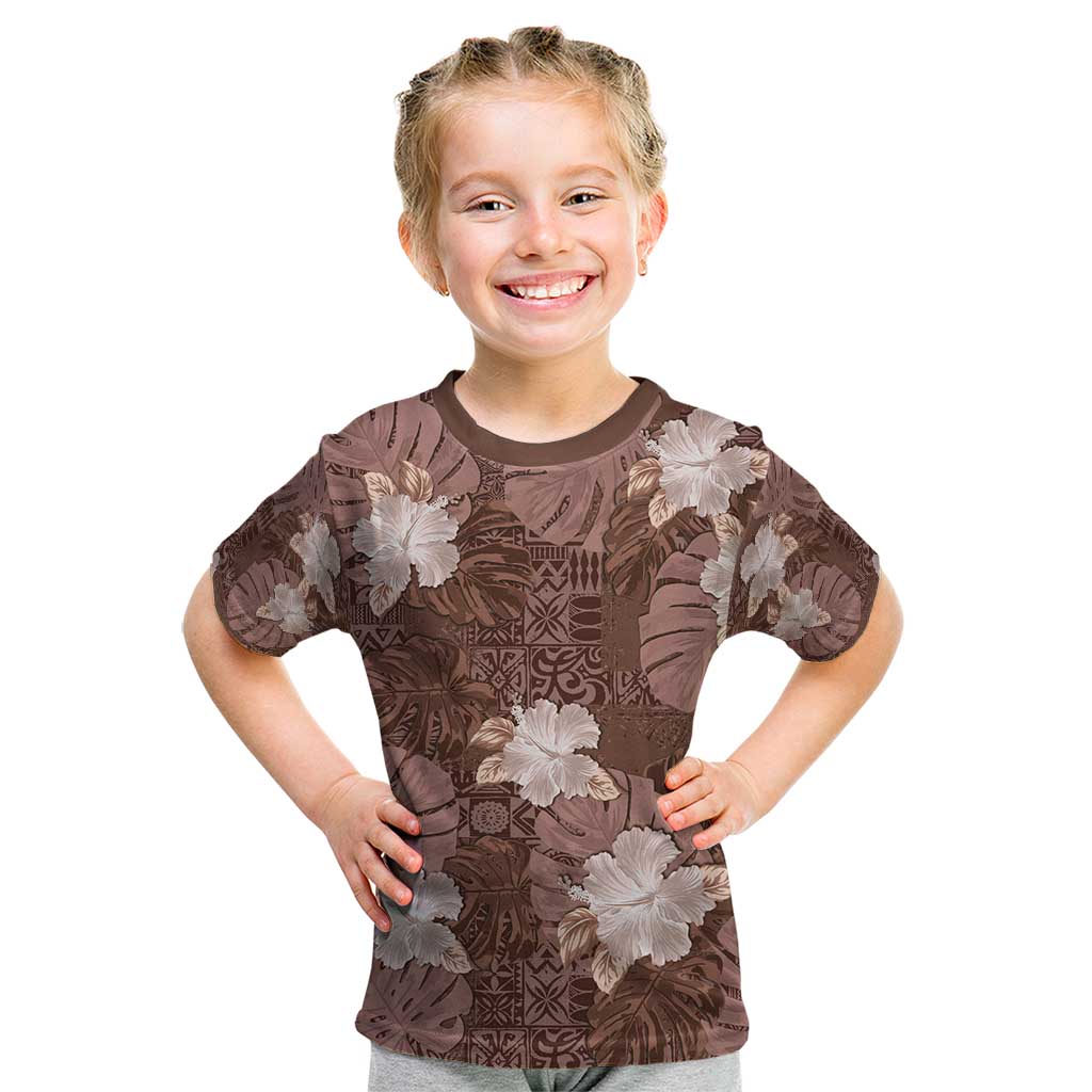 Hawaii Kid T Shirt Brown Polynesian Monstera Patterns - Polynesian Pride