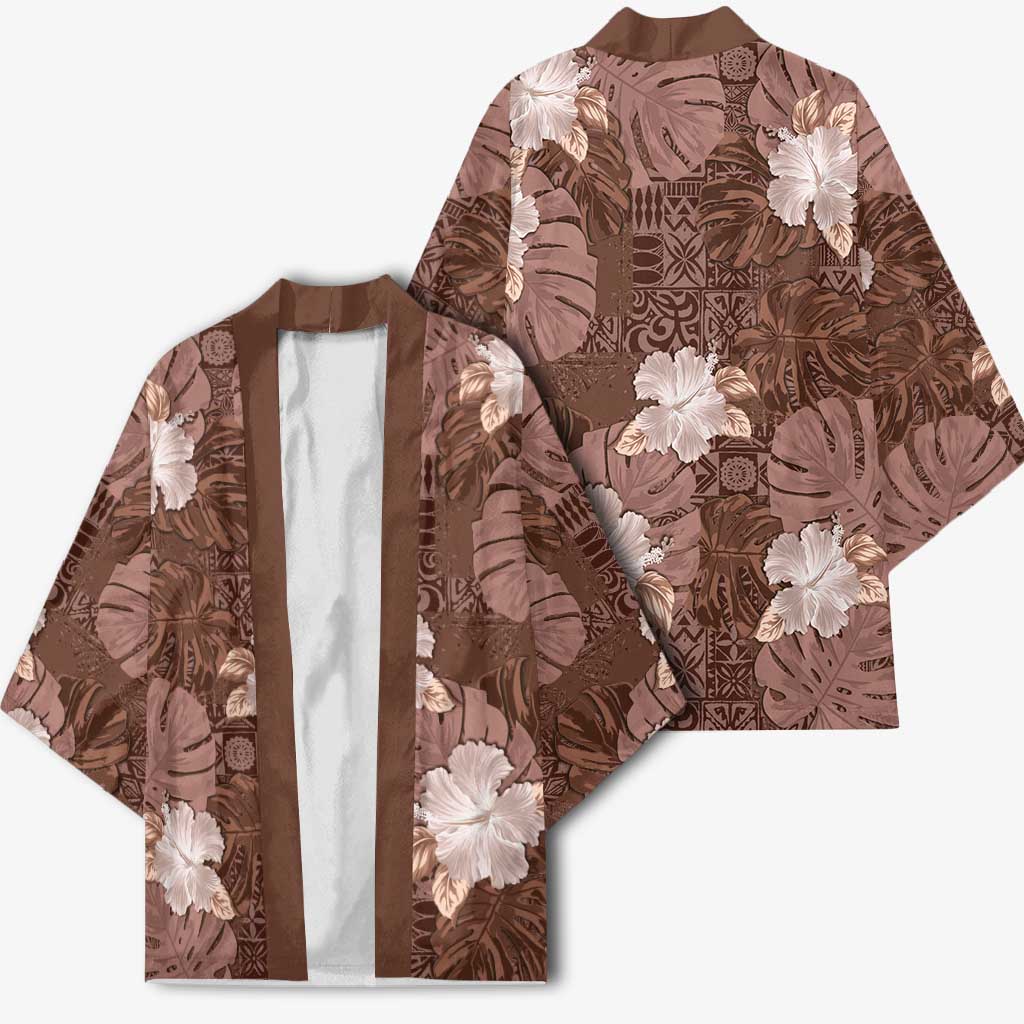 Hawaii Kimono Brown Polynesian Monstera Patterns - Polynesian Pride