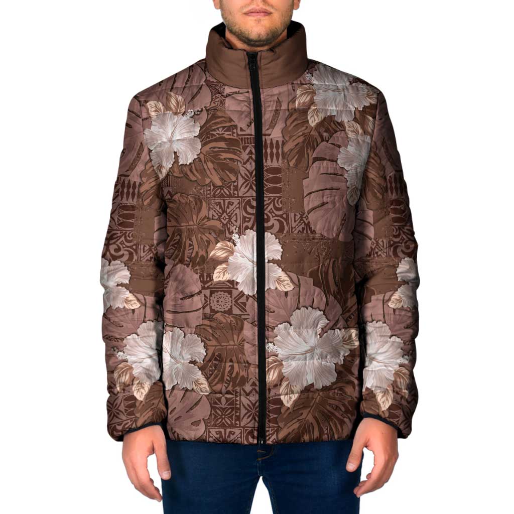 Hawaii Padded Jacket Brown Polynesian Monstera Patterns - Polynesian Pride