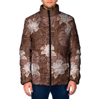 Hawaii Padded Jacket Brown Polynesian Monstera Patterns - Polynesian Pride