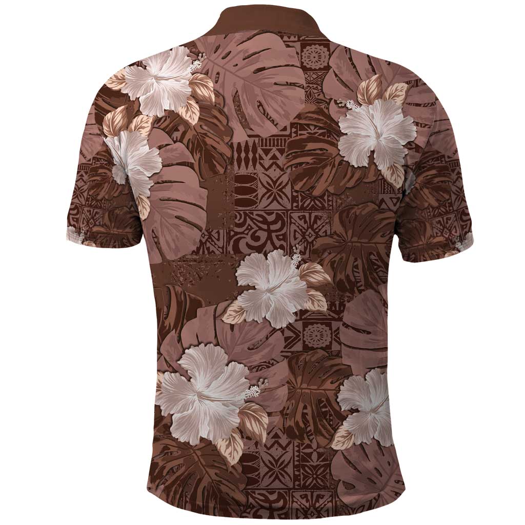 Hawaii Polo Shirt Brown Polynesian Monstera Patterns - Polynesian Pride