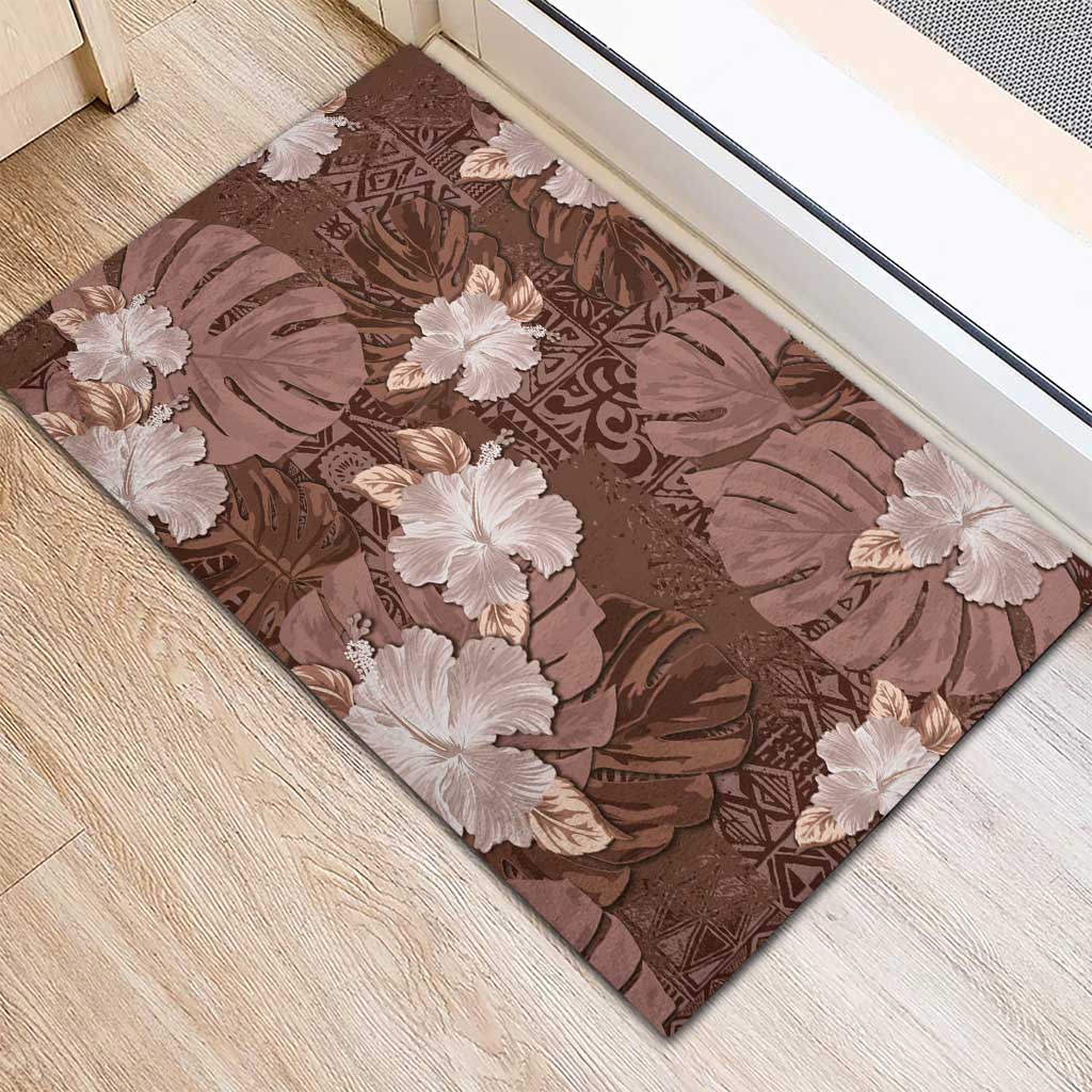 Hawaii Rubber Doormat Brown Polynesian Monstera Patterns - Polynesian Pride