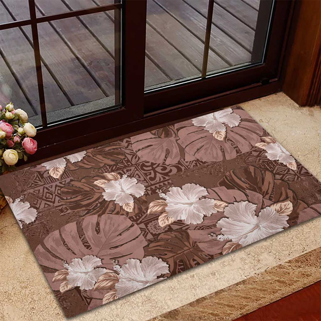 Hawaii Rubber Doormat Brown Polynesian Monstera Patterns - Polynesian Pride