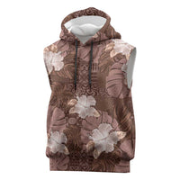 Hawaii Sleeveless Hoodie Brown Polynesian Monstera Patterns - Polynesian Pride