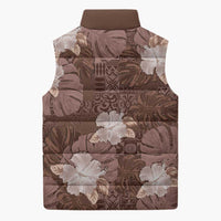 Hawaii Sleeveless Puffer Jacket Brown Polynesian Monstera Patterns - Polynesian Pride