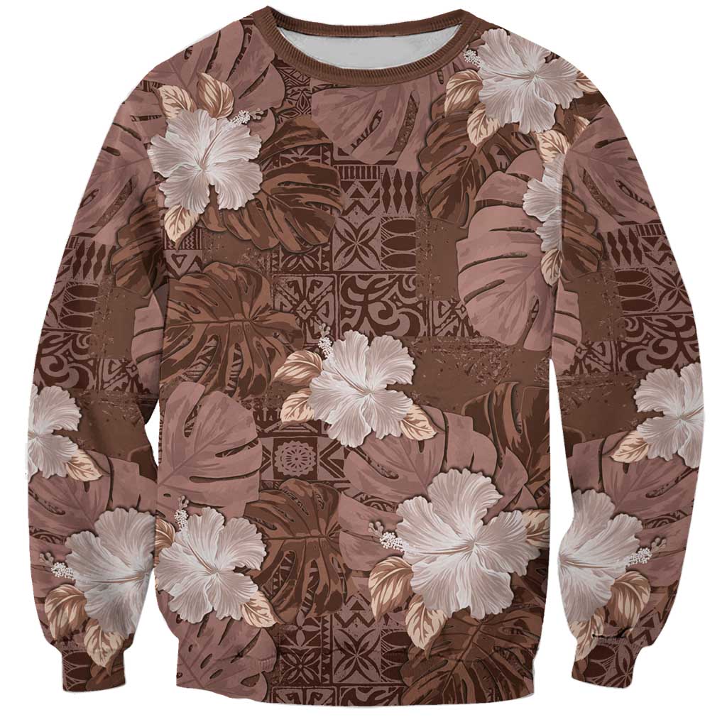Hawaii Sweatshirt Brown Polynesian Monstera Patterns - Polynesian Pride