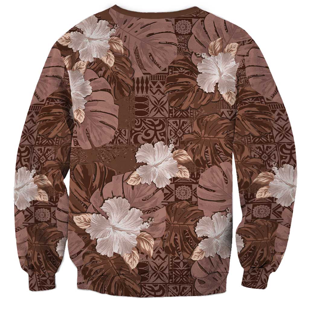 Hawaii Sweatshirt Brown Polynesian Monstera Patterns - Polynesian Pride
