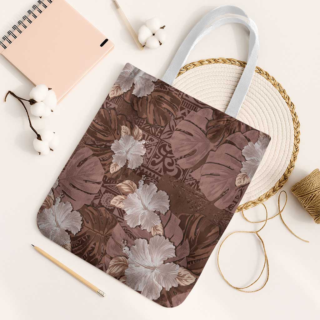 Hawaii Tote Bag Brown Polynesian Monstera Patterns - Polynesian Pride