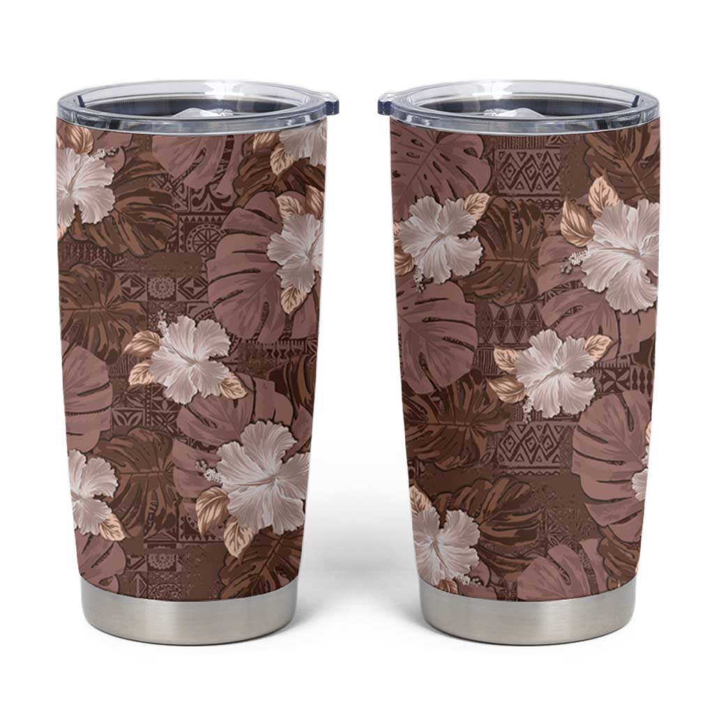 Hawaii Tumbler Cup Brown Polynesian Monstera Patterns - Polynesian Pride