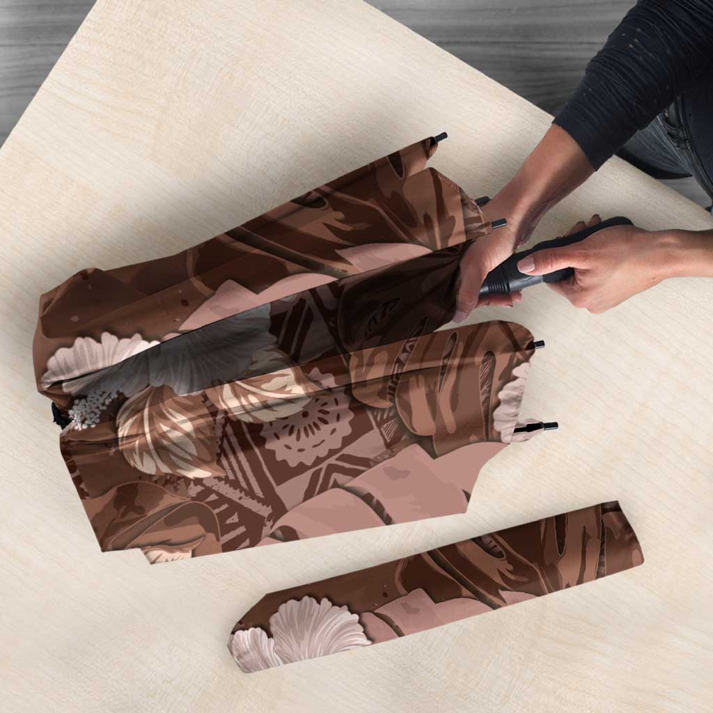 Hawaii Umbrella Brown Polynesian Monstera Patterns - Polynesian Pride