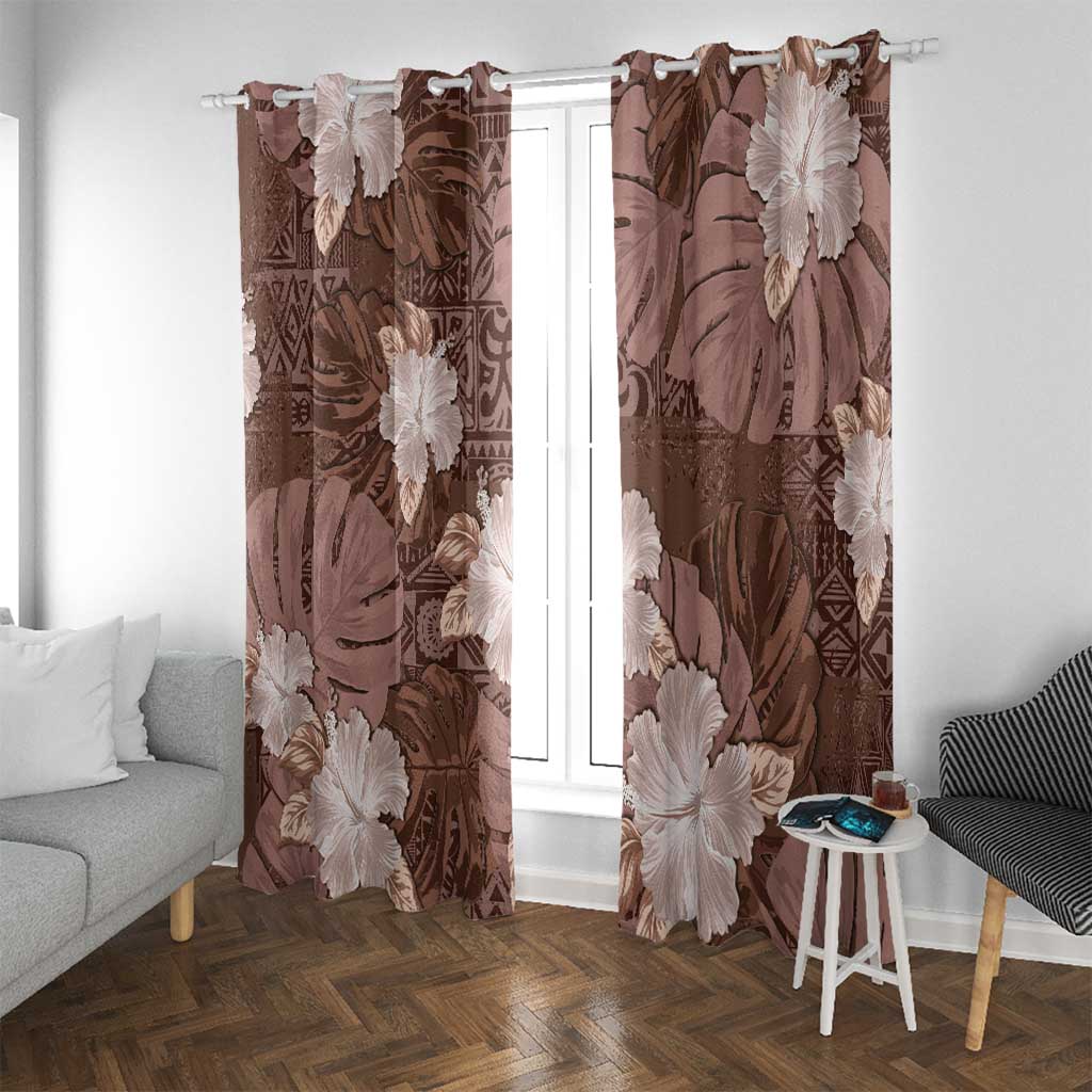 Hawaii Window Curtain Brown Polynesian Monstera Patterns - Polynesian Pride