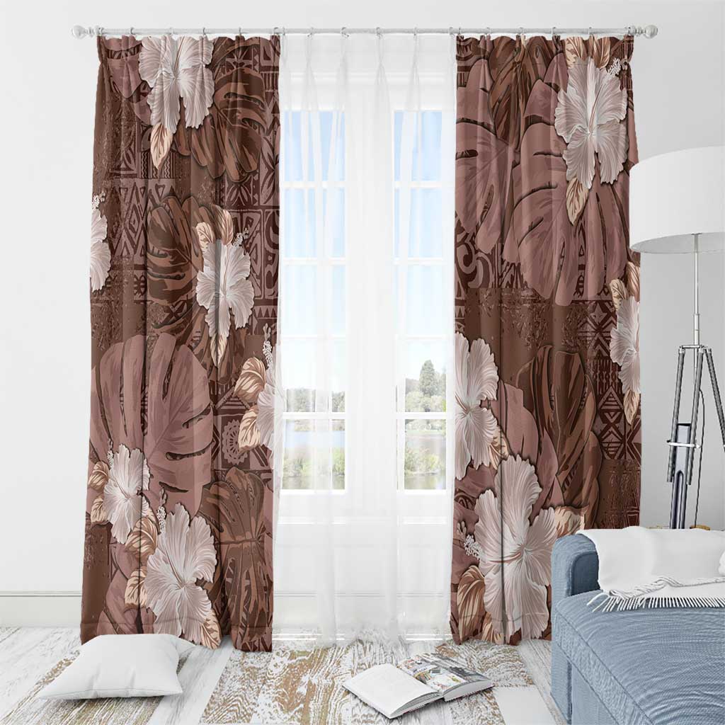 Hawaii Window Curtain Brown Polynesian Monstera Patterns - Polynesian Pride