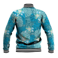 Hawaii Baseball Jacket Teal Polynesian Monstera Patterns - Polynesian Pride